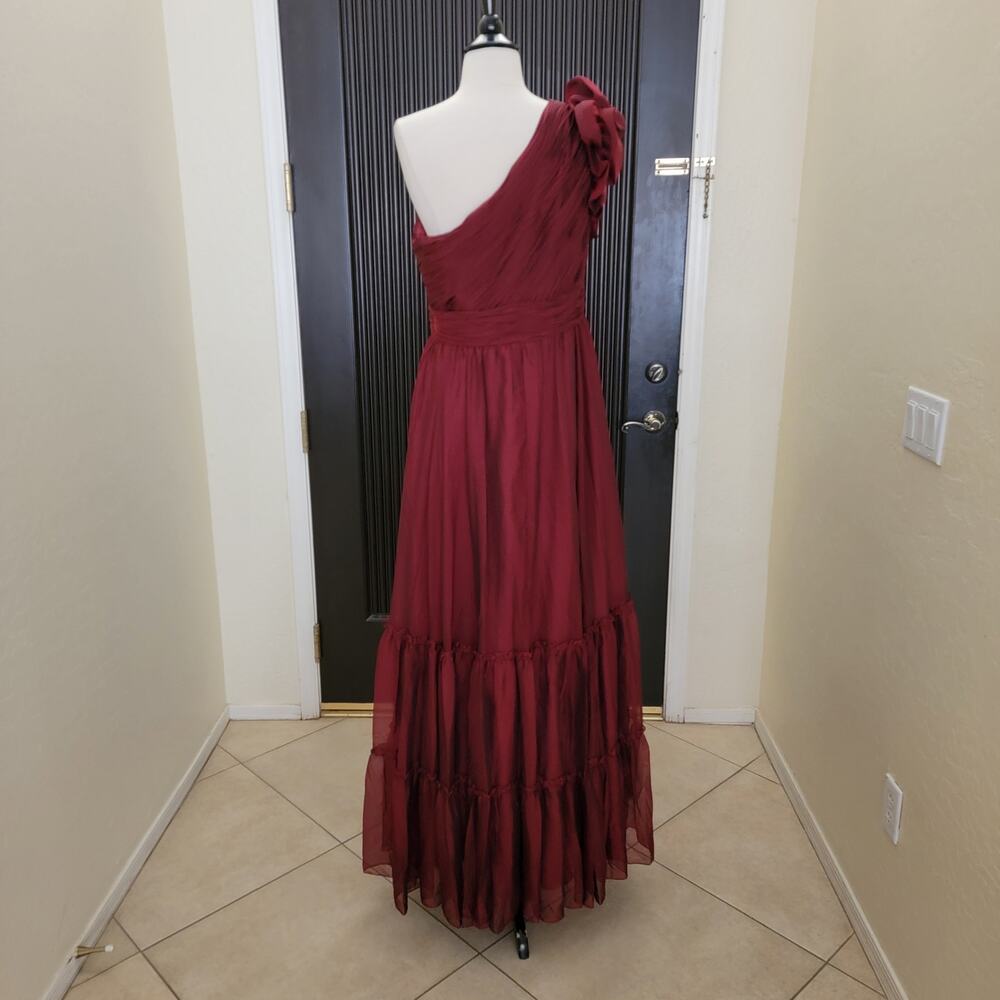 Mac Duggal 67878 Wine Red Formal One Shoulder Dress Organza Gown 16 Burgundy - Picture 9 of 12